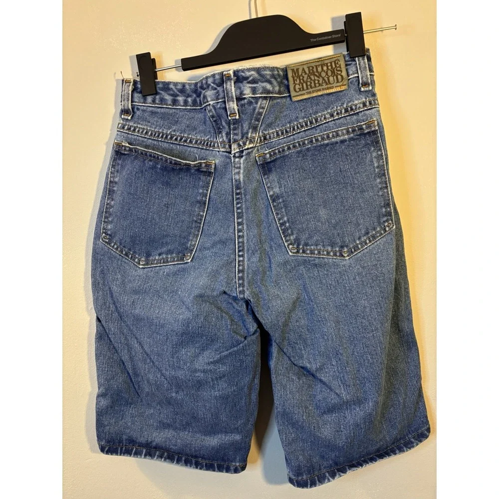 VTG 90's MARITHE FRANCOIS GIRBAUD Blue Denim Long Shorts 7/8 High Rise USA